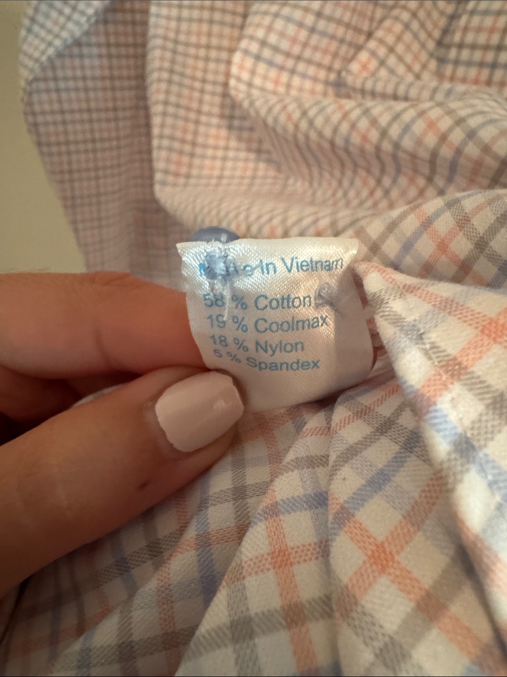 Men's Light Orange and Light Blue Check Dress Shirt - Picture 6 of 7